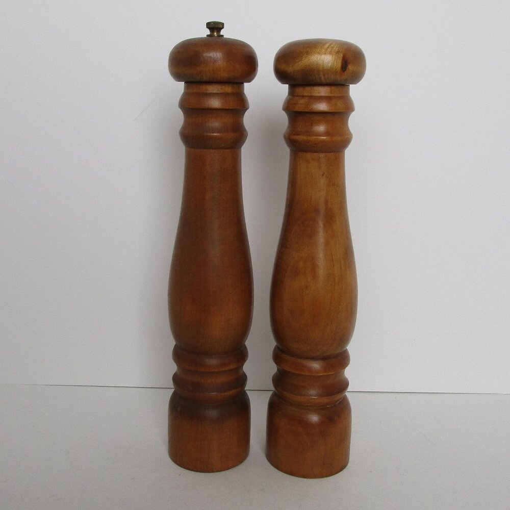 vintage wooden salt shaker and pepper mill set
